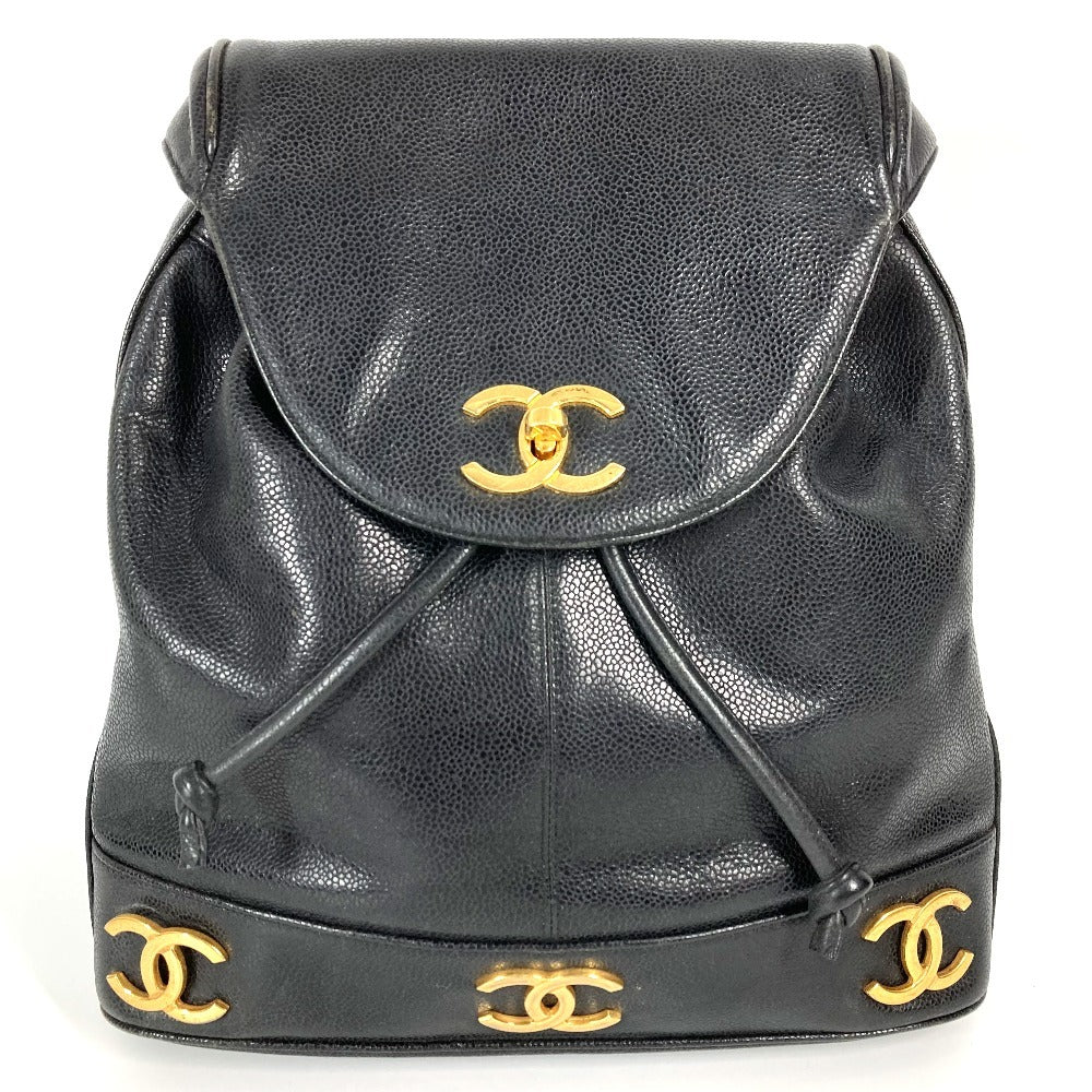 CHANEL Backpack Caviar skin black vintage CC COCO Mark Triple Coco logo