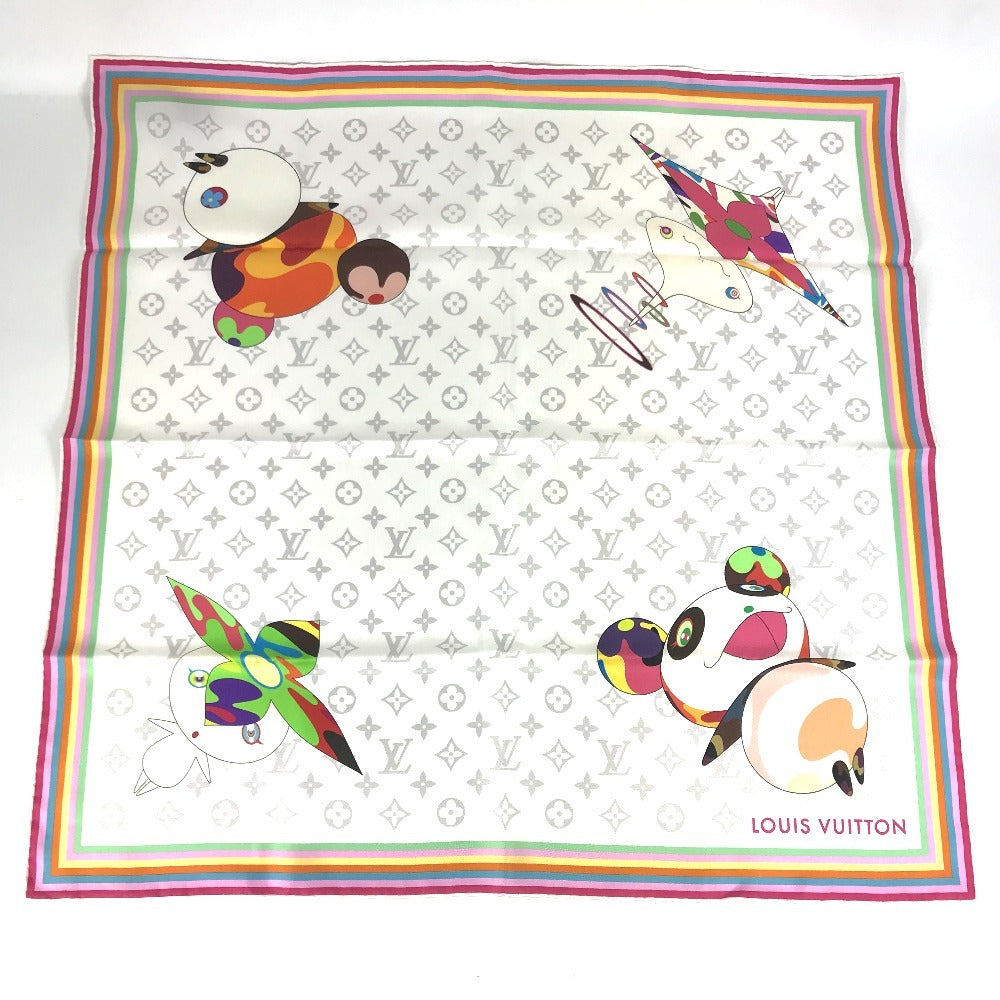 LOUIS VUITTON scarf M96273 silk white LV x TM Takashi Murakami Murakami Panda Panda Monogram Superflat Characters Square 70