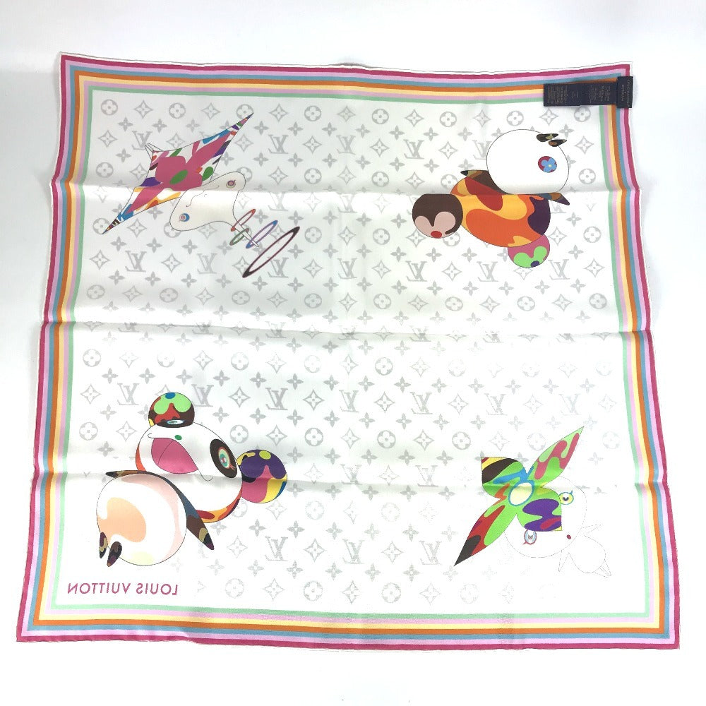 LOUIS VUITTON scarf M96273 silk white LV x TM Takashi Murakami Murakami Panda Panda Monogram Superflat Characters Square 70