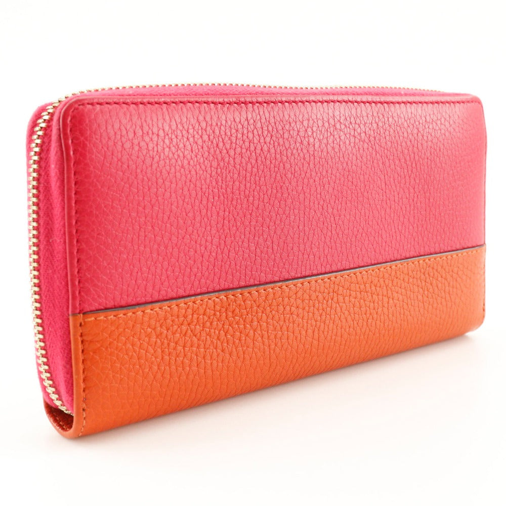 GUCCI Long Wallet Purse 307984 Calfskin Pink / Orange By color Bamboo tassel Zip Around Women