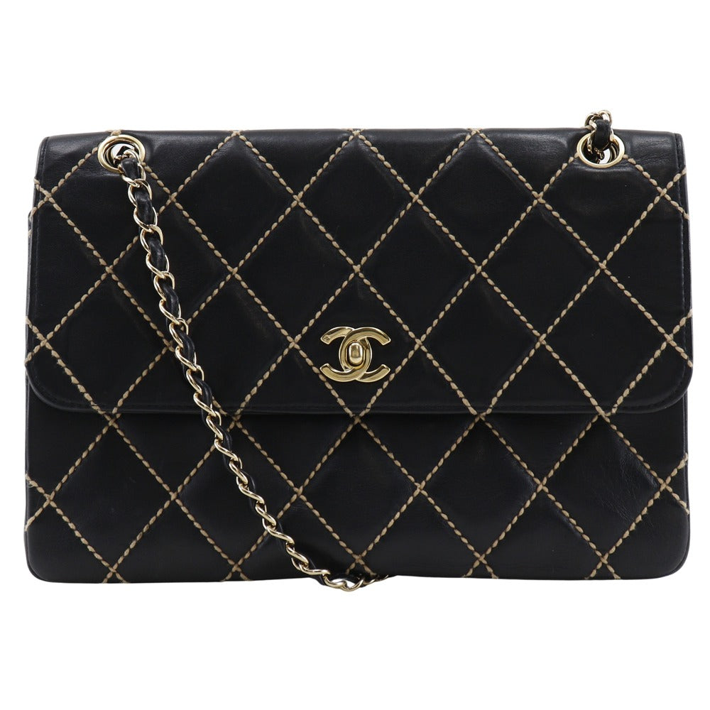 CHANEL Shoulder Bag leather black Double Chain Shoulder Wild stitch