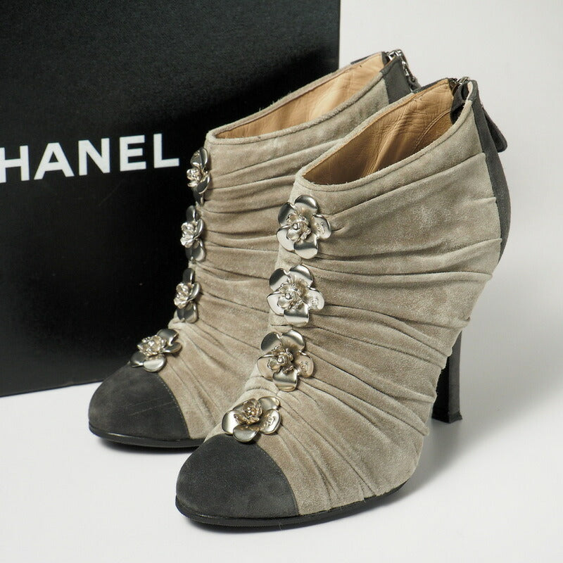 CHANEL boots suede Gray / black Women 37.5C