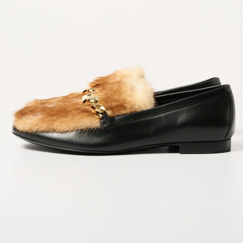 LOUIS VUITTON loafers Genuine Leather Black/Light Brown/Gold Women 37