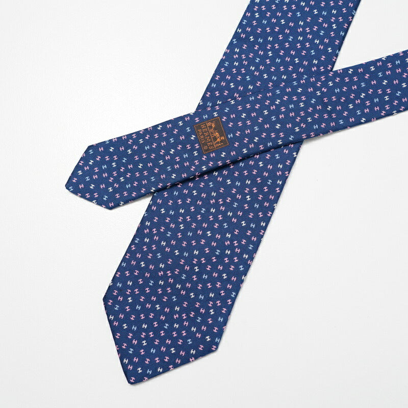 HERMES tie 659282T 100% silk Navy mens