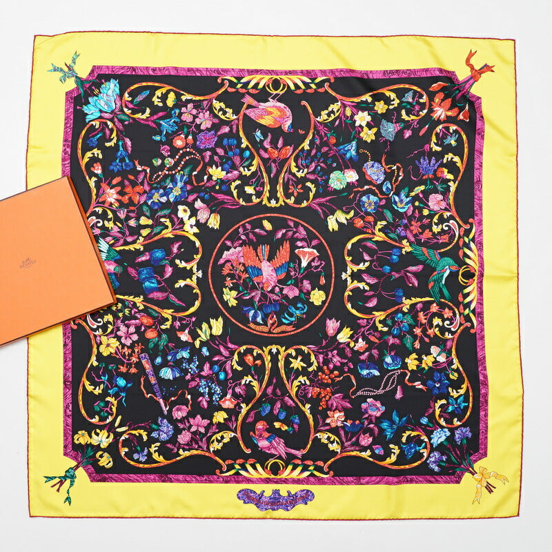 HERMES scarf 100% silk Yellow / black Women