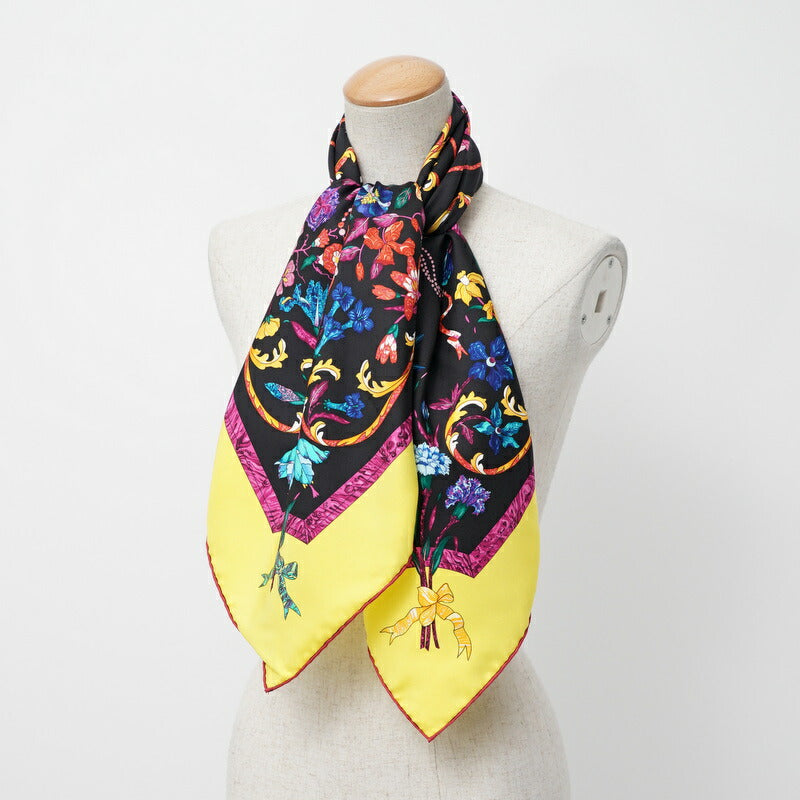 HERMES scarf 100% silk Yellow / black Women