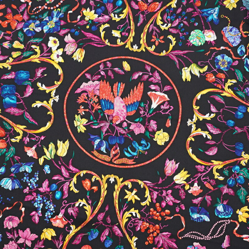 HERMES scarf 100% silk Yellow / black Women