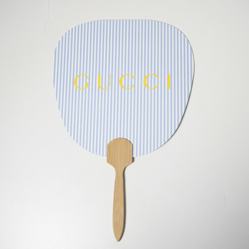 GUCCI Other miscellaneous goods Bamboo, Paper Light blue Stripe Pattern logo: Yellow Uchiwa fan Women(Unisex)