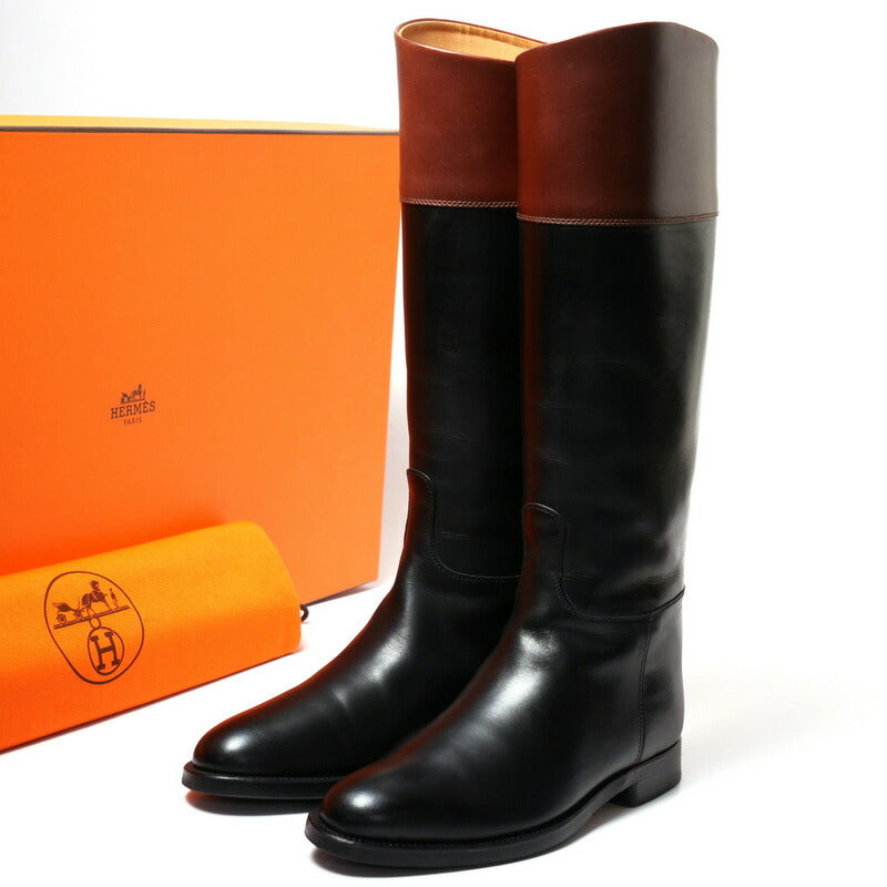 HERMES boots leather black Women No size listed