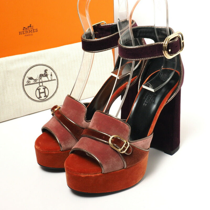 HERMES Sandals 192224Z Velor Orange, pink, brown, purple Women 35.5