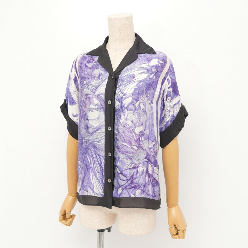 HERMES blouse silk white/purple/black Women 34