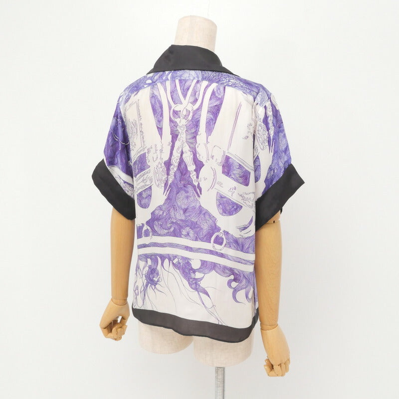 HERMES blouse silk white/purple/black Women 34