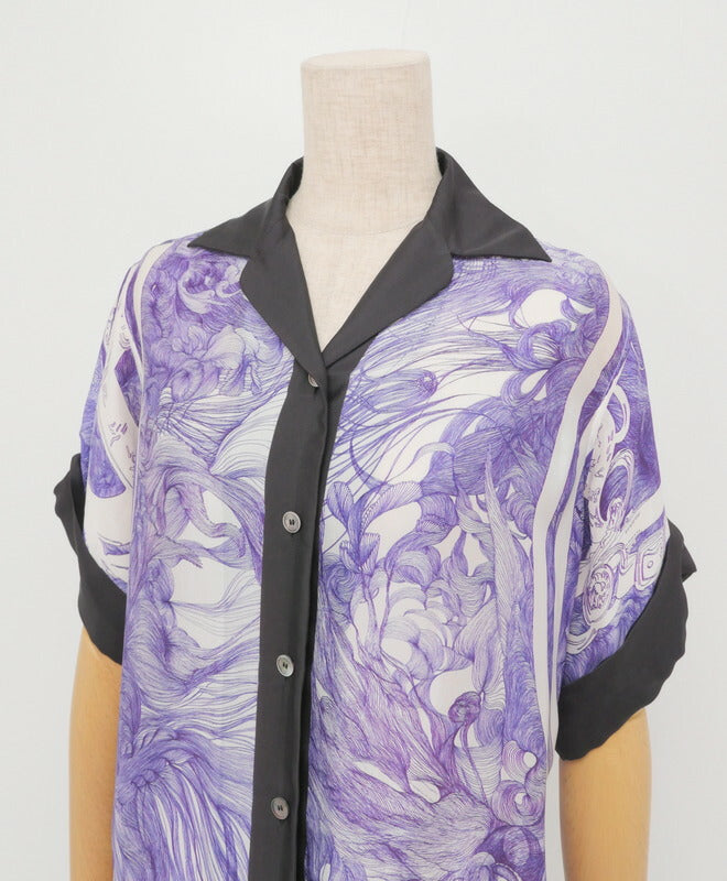HERMES blouse silk white/purple/black Women 34