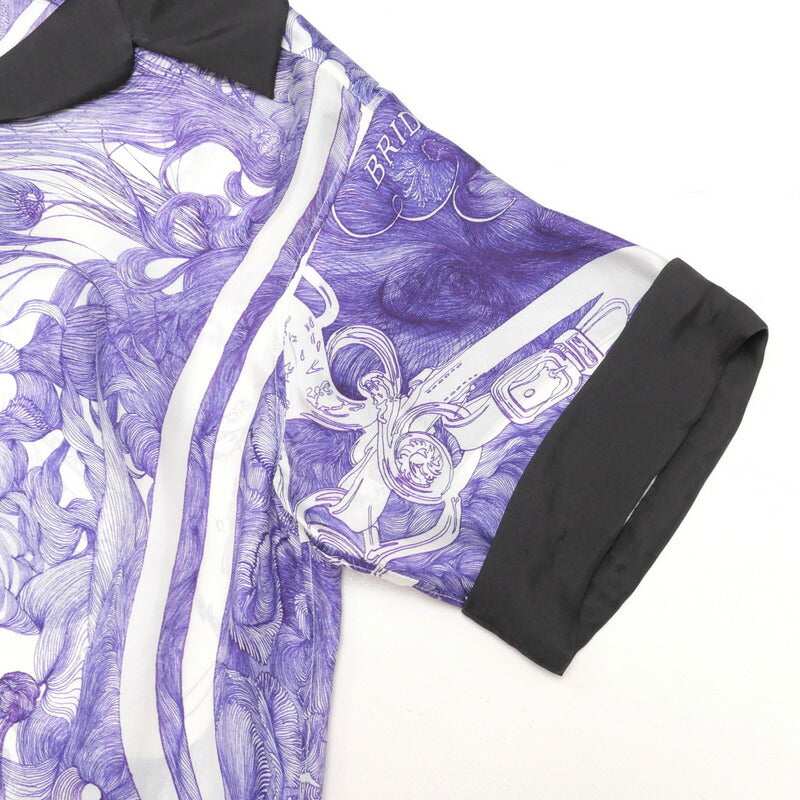 HERMES blouse silk white/purple/black Women 34