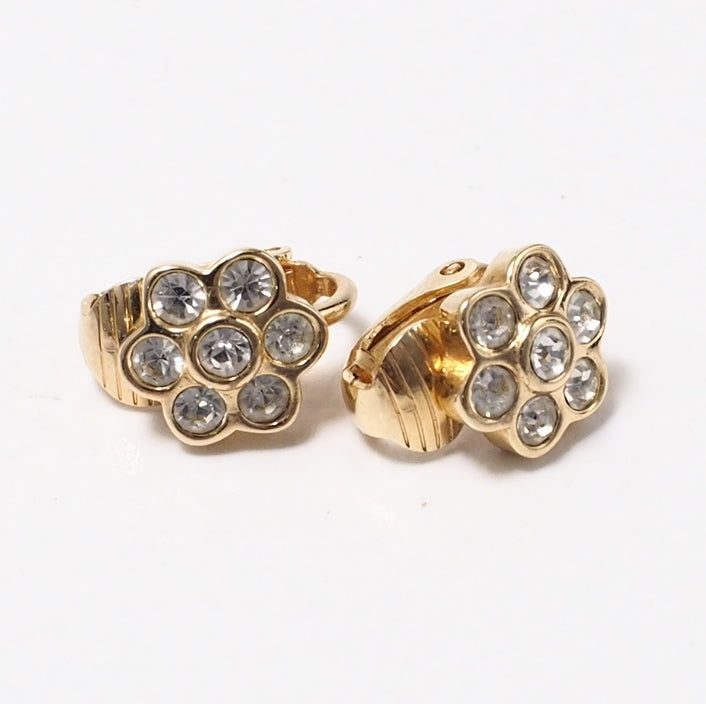 Christian Dior Earring Plating, Rhinestone gold Flower motif Women