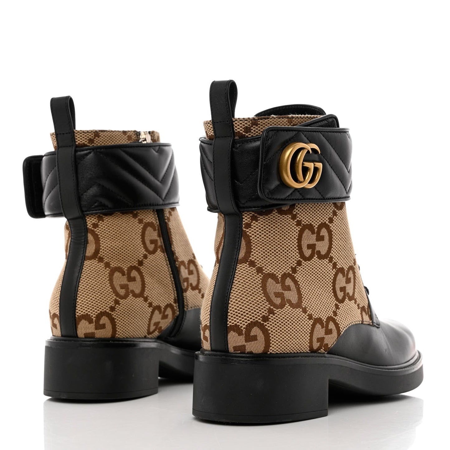 GUCCI FLORES CALFSKIN MONOGRAM MAXI GG ANKLE BOOTS