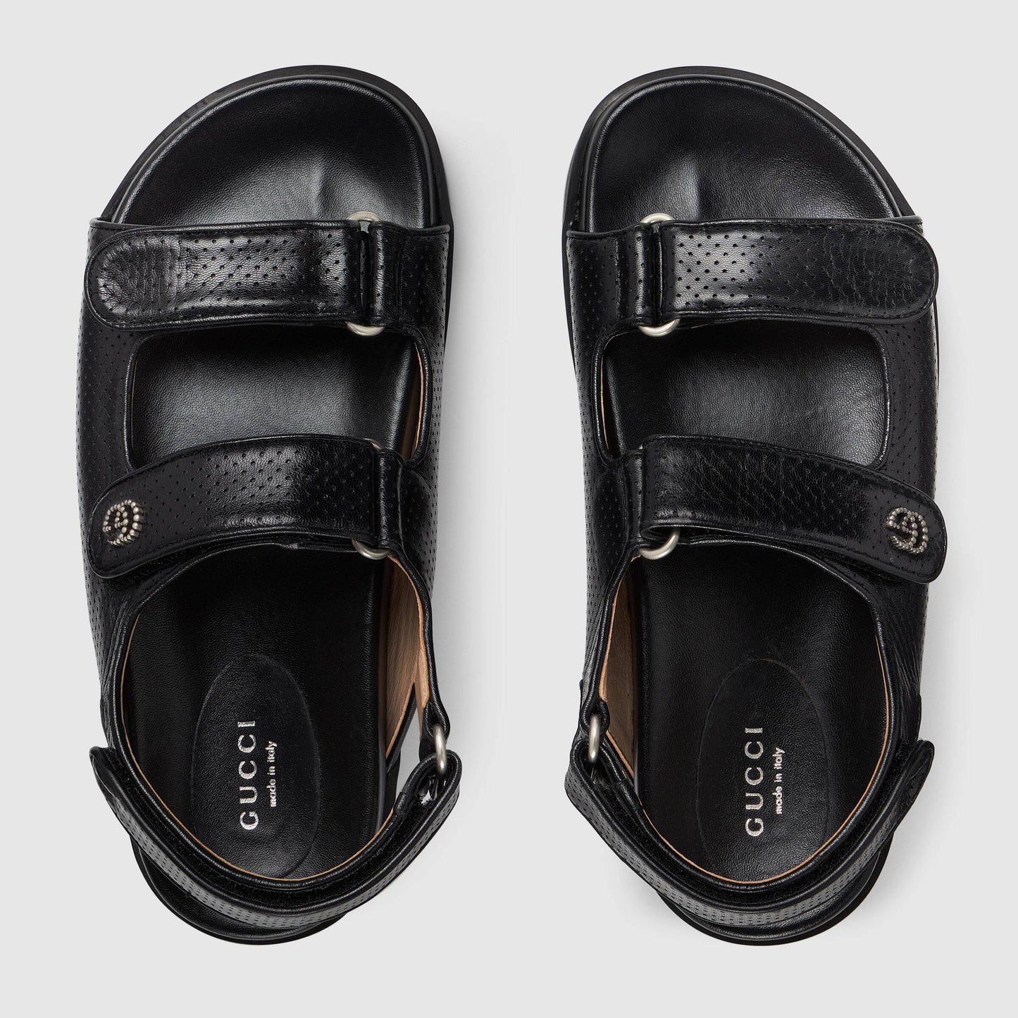 GUCCI GG BLACK LEATHER SANDALS WITH LOGO