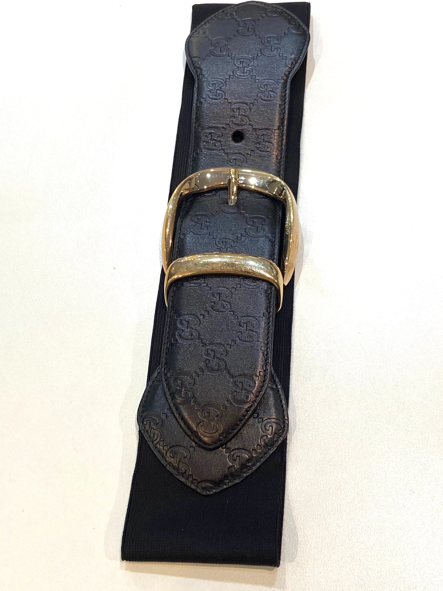 GUCCI GUCCISSIMA VINTAGE LEATHER & ELASTIC WIDE BELT