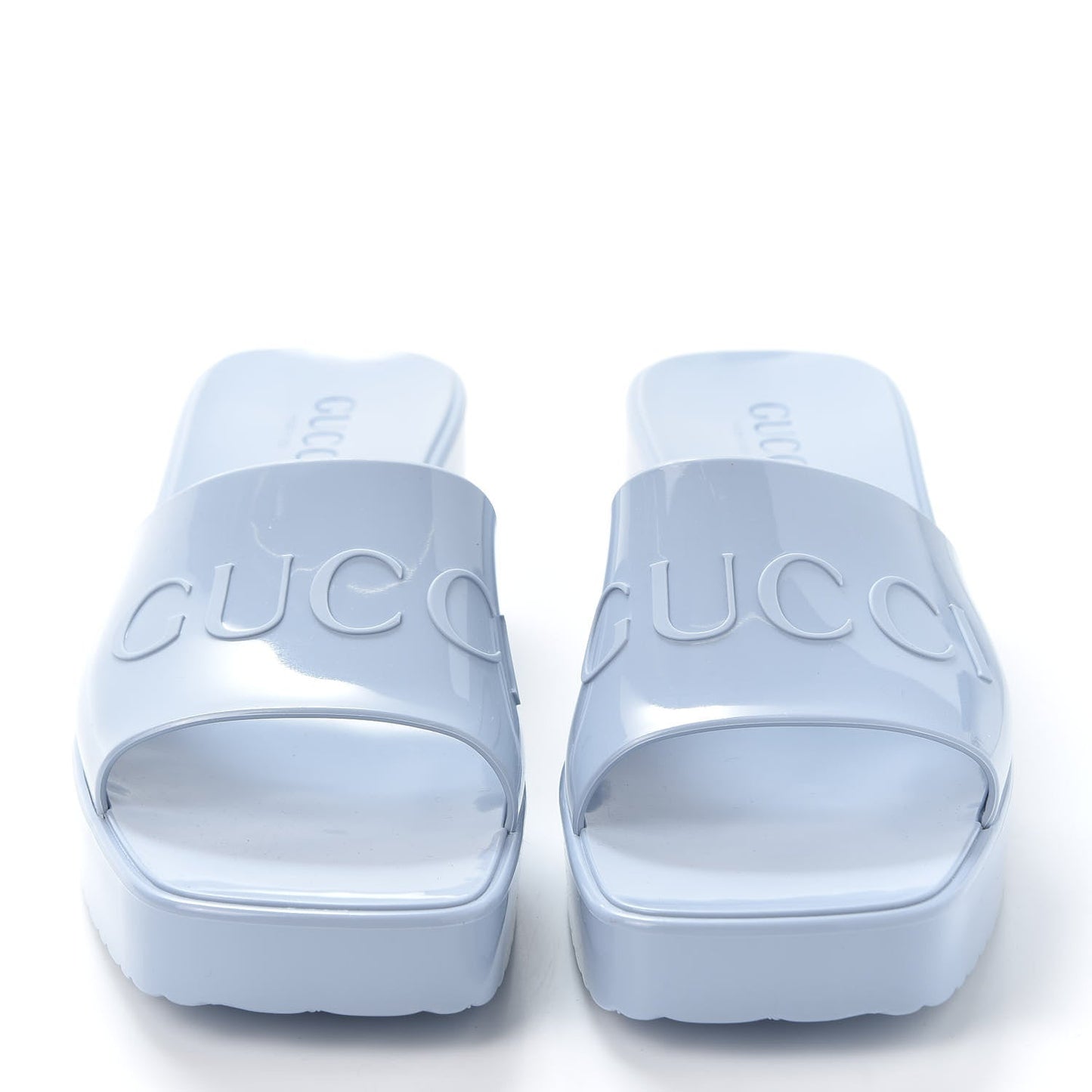 GUCCI LIGHT BLUE RUBBER PLATFORM SANDALS