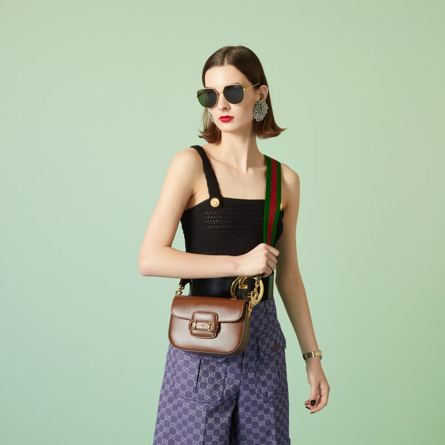 GUCCI CALFSKIN LEATHER HORSEBIT 1955 MINI CROSSBODY BAG