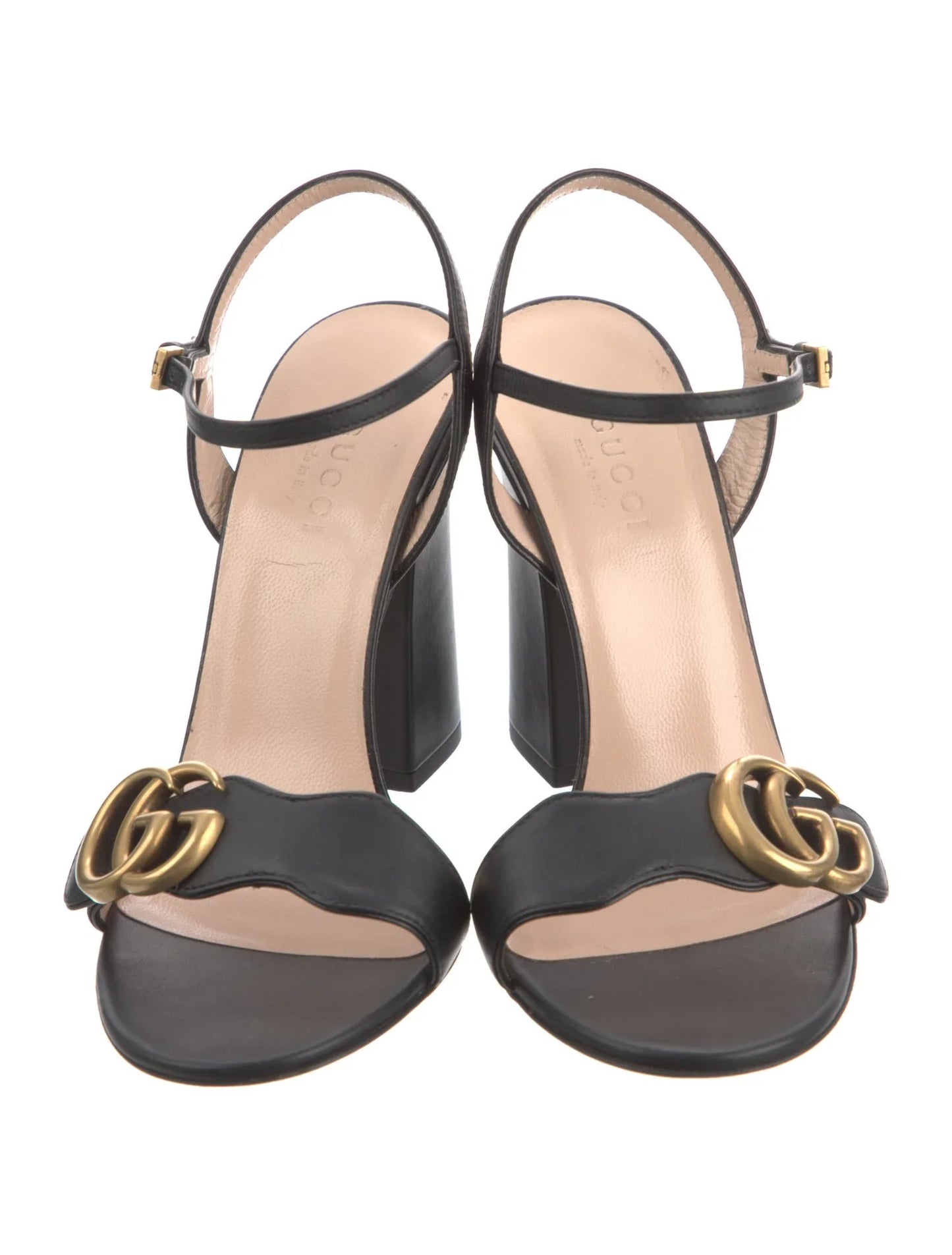 GUCCI GG LEATHER BLOCK HEEL SANDALS