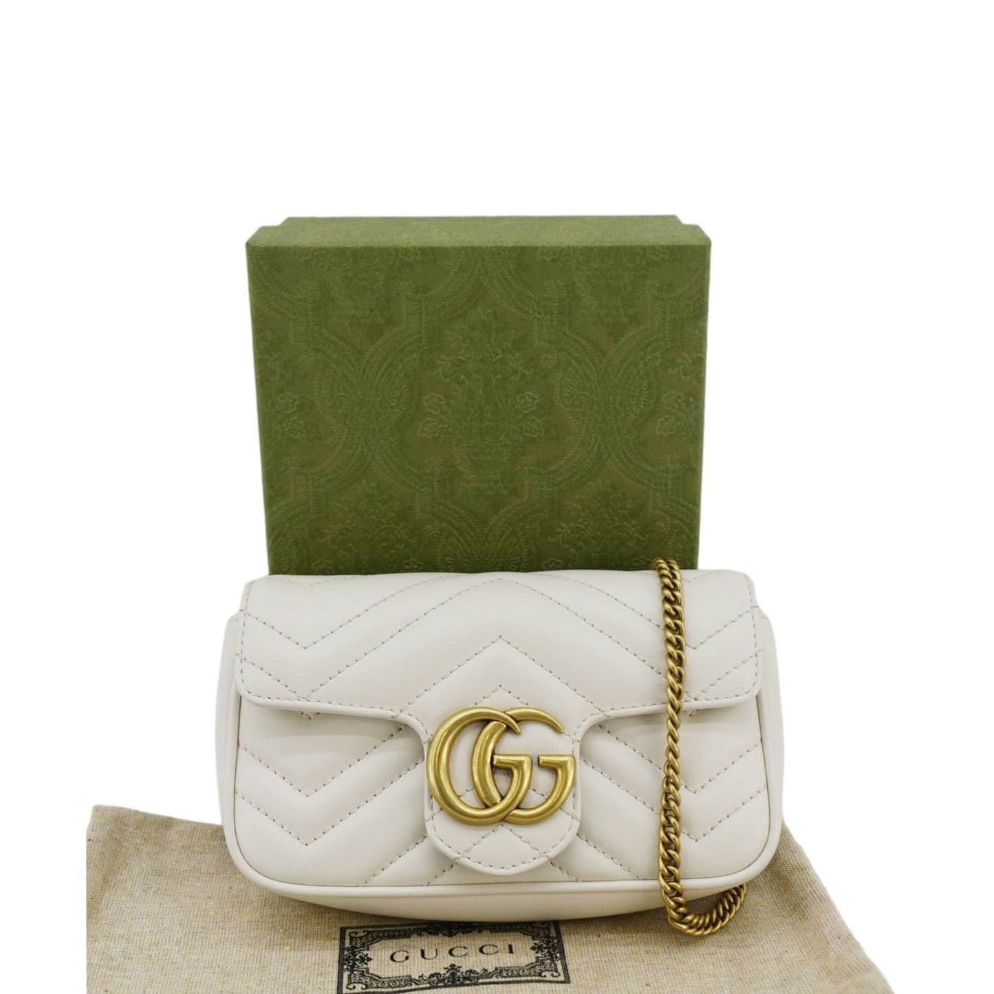 GUCCI GG Marmont Super Mini  Matelasse Leather Crossbody Bag White 476433