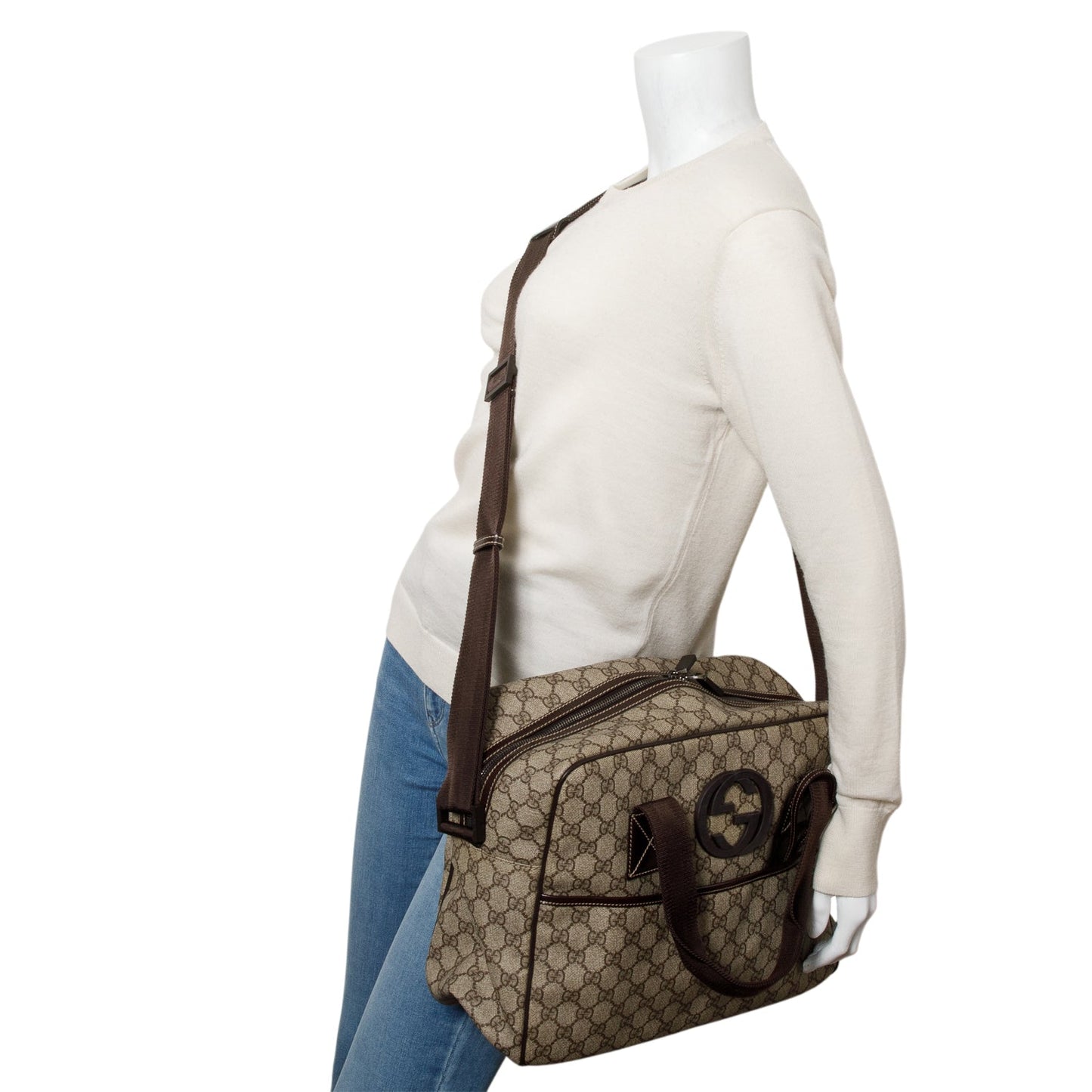 Gucci Brown GG Plus Monogram Interlocking G Briefcase