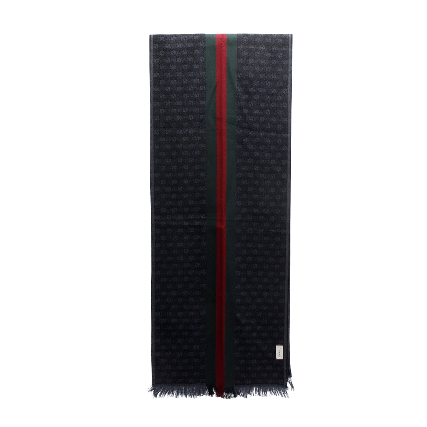 Gucci Black GG Web Jacquard Wool Silk Scarf