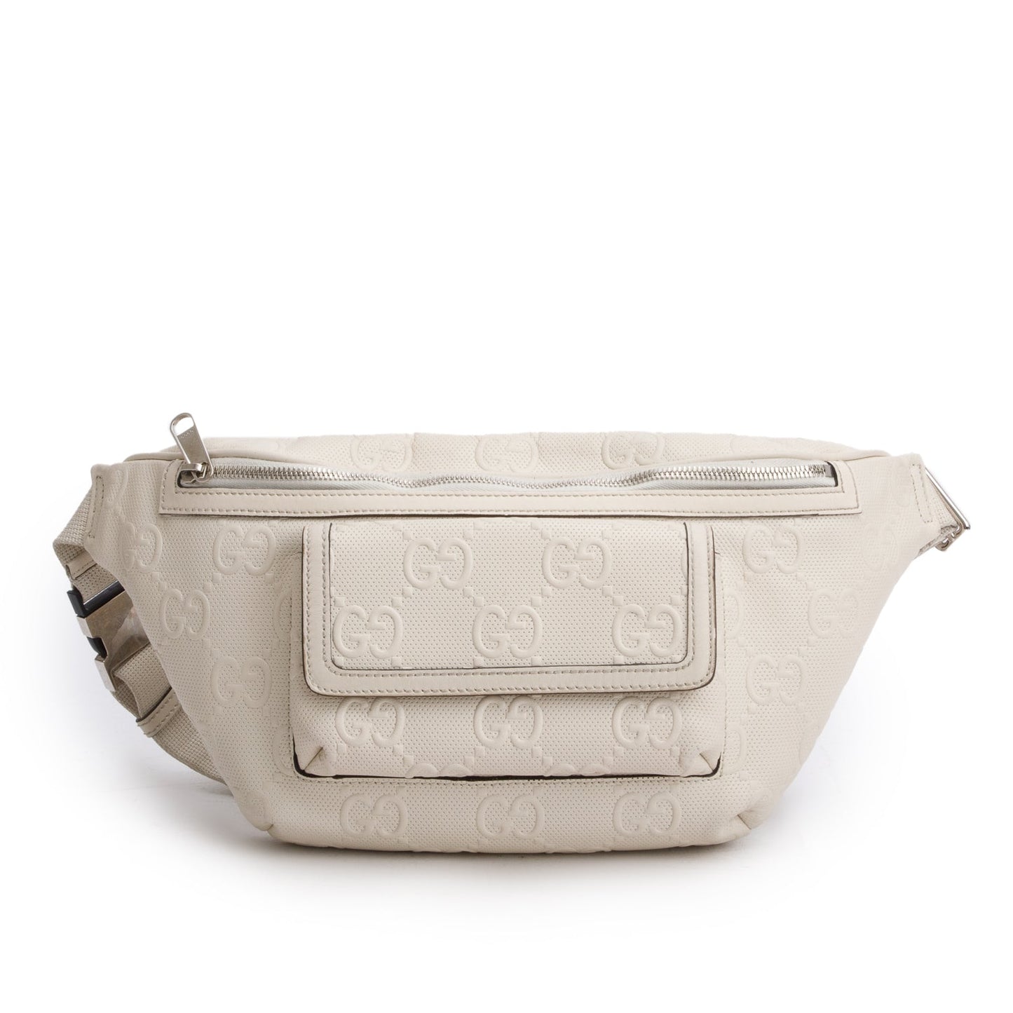 Gucci White Calfskin GG Tennis Embossed Belt Bag