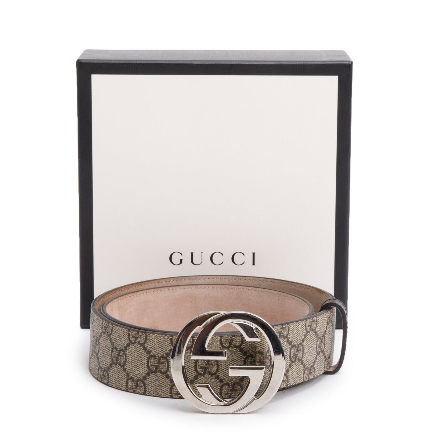 Gucci Beige GG Supreme Canvas Interlocking G Belt 85 34