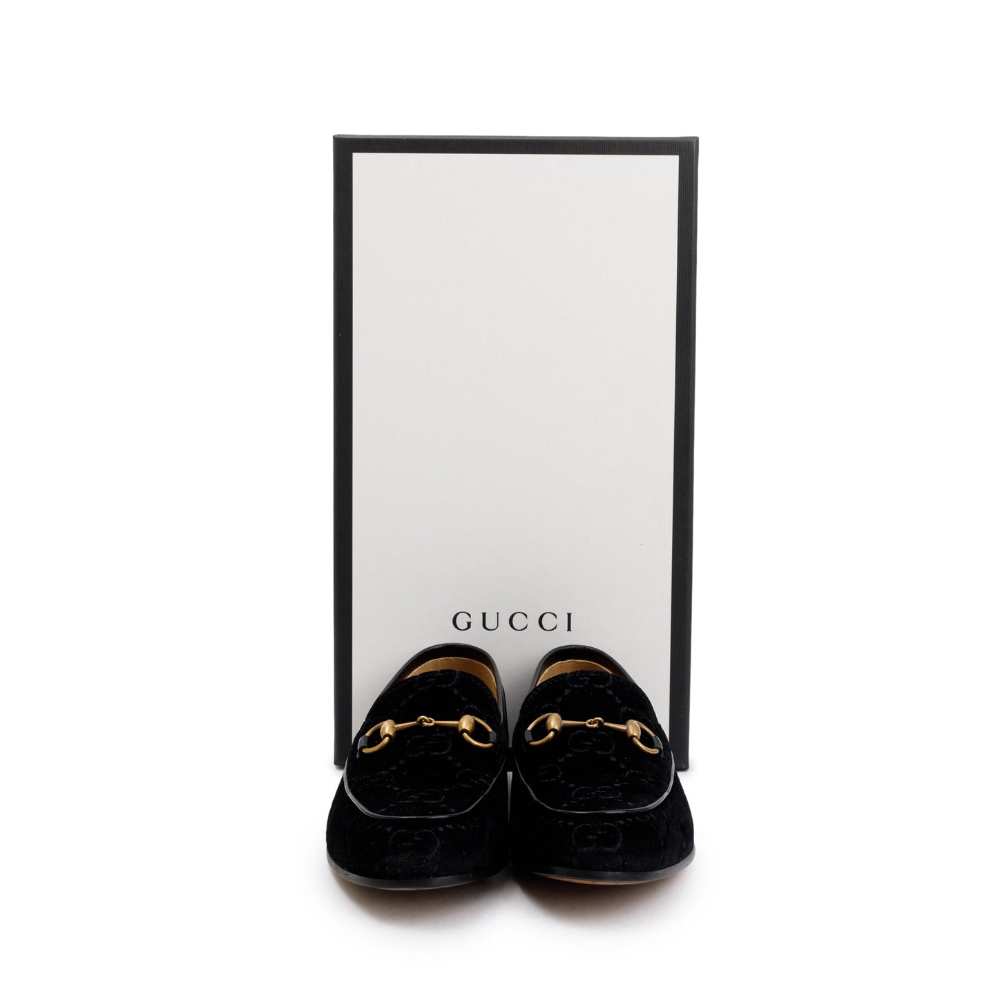 Gucci 2020 Black GG Velvet Jordaan Horsebit Accent Loafers, Size 6.5