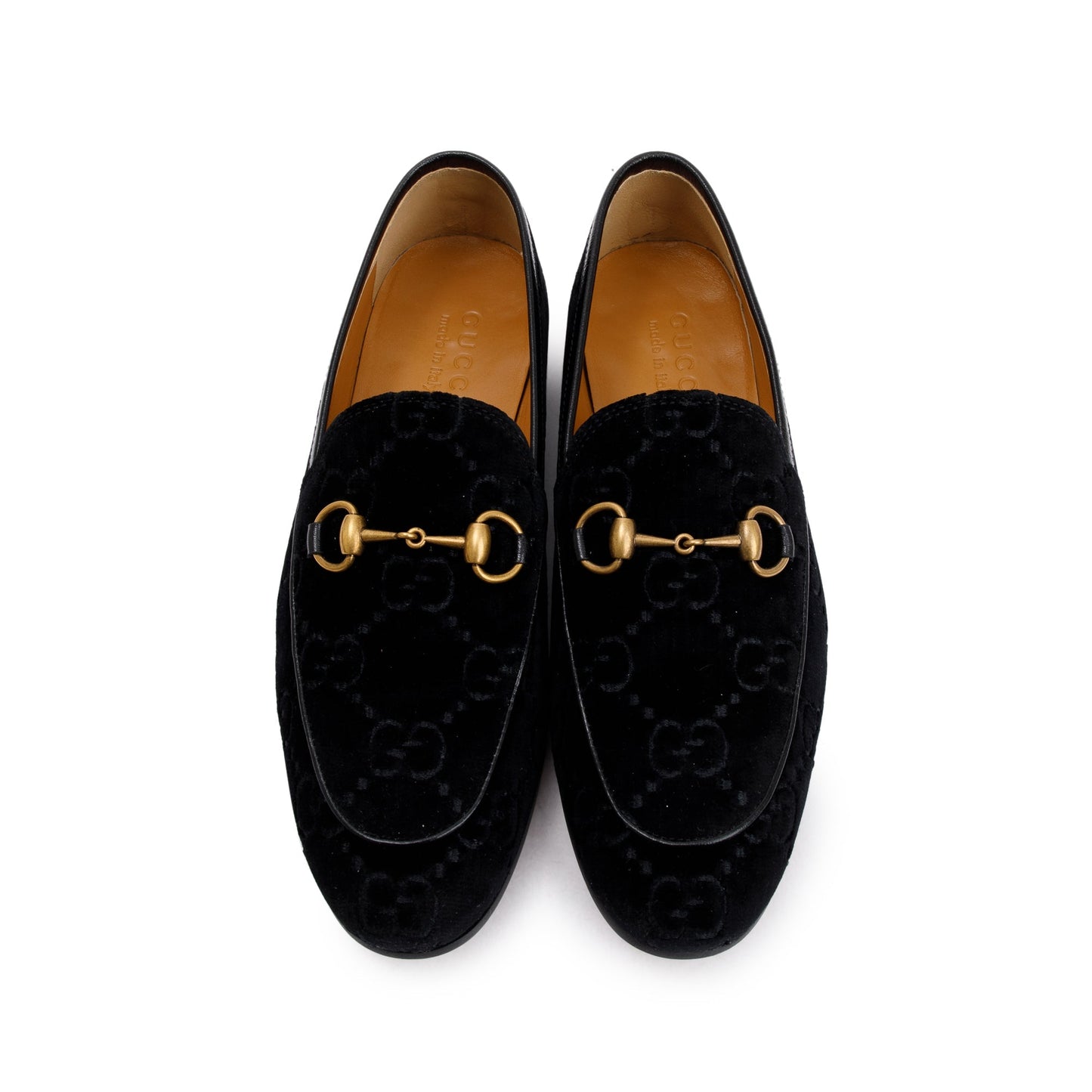 Gucci 2020 Black GG Velvet Jordaan Horsebit Accent Loafers, Size 6.5