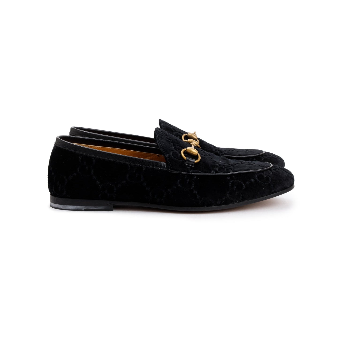 Gucci 2020 Black GG Velvet Jordaan Horsebit Accent Loafers, Size 6.5