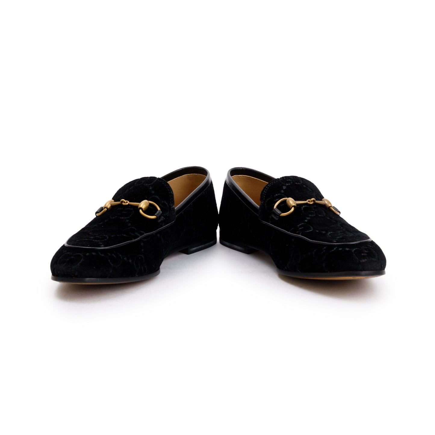 Gucci 2020 Black GG Velvet Jordaan Horsebit Accent Loafers, Size 6.5