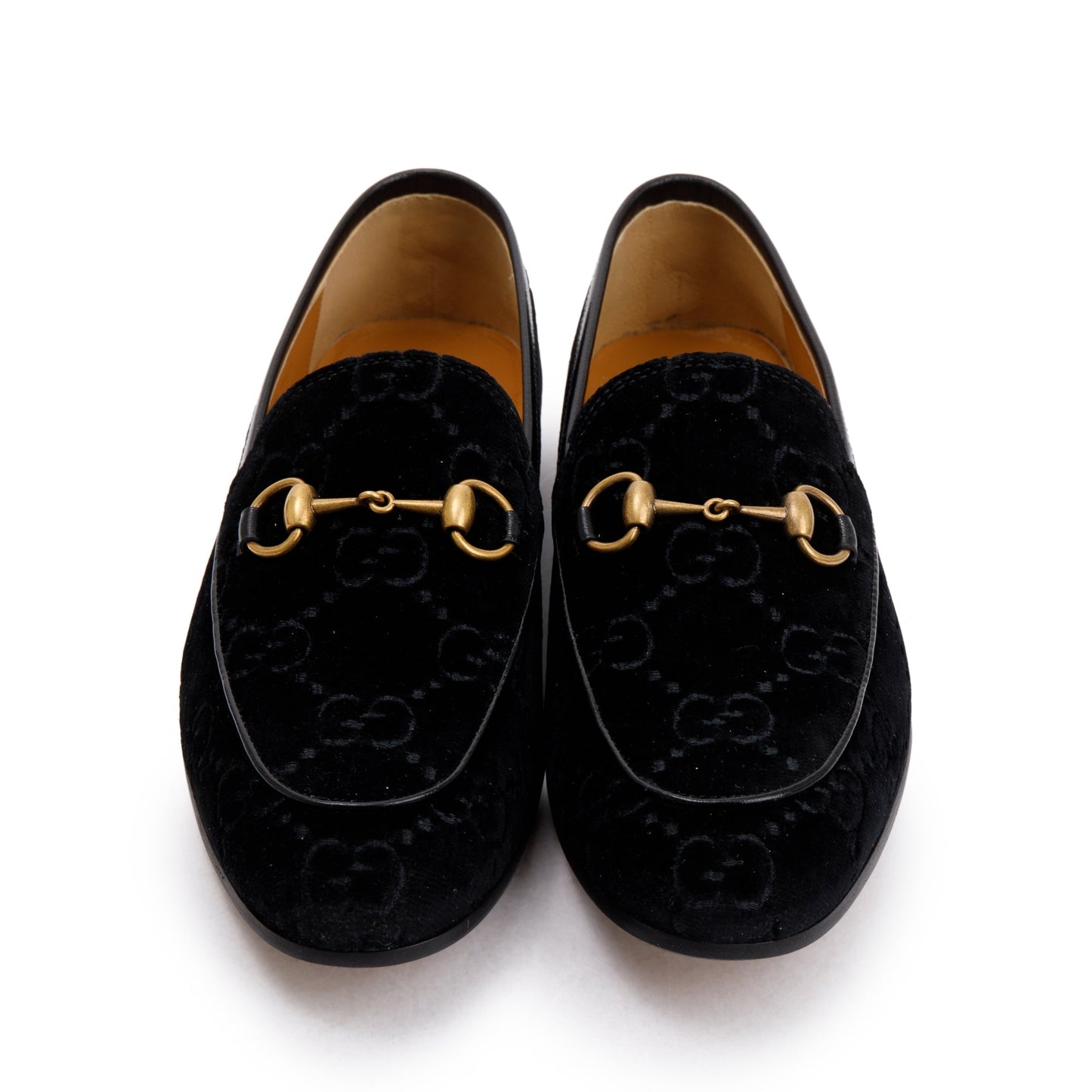 Gucci 2020 Black GG Velvet Jordaan Horsebit Accent Loafers, Size 6.5