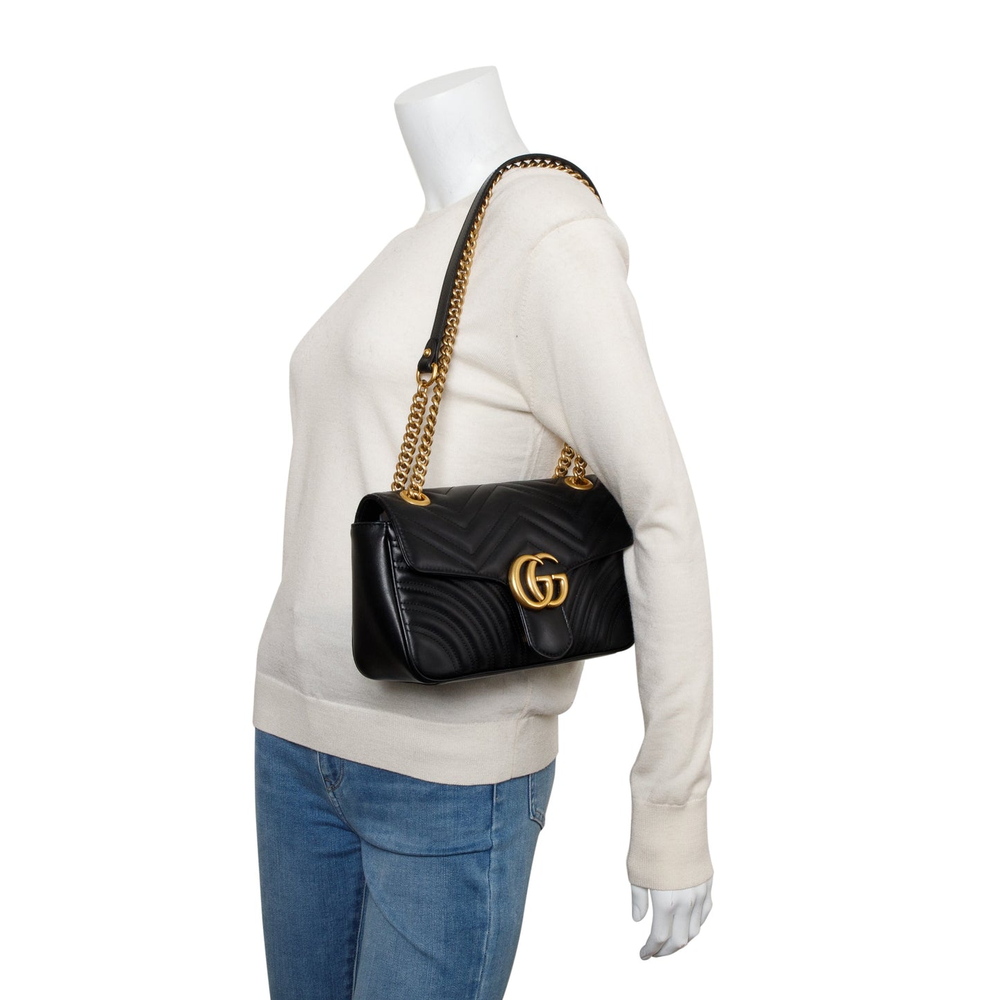 Gucci 2021 Black GG Marmont Matelasse Small Shoulder Bag