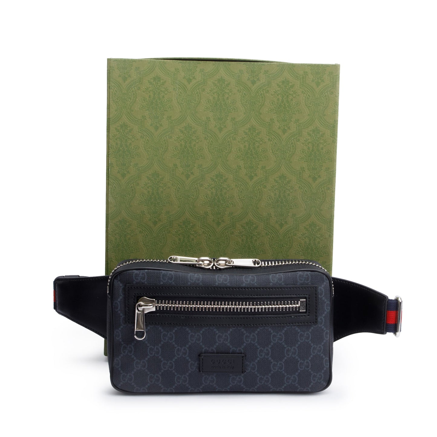 Gucci 2021 Black GG Supreme Belt Bag with Zip Pocket