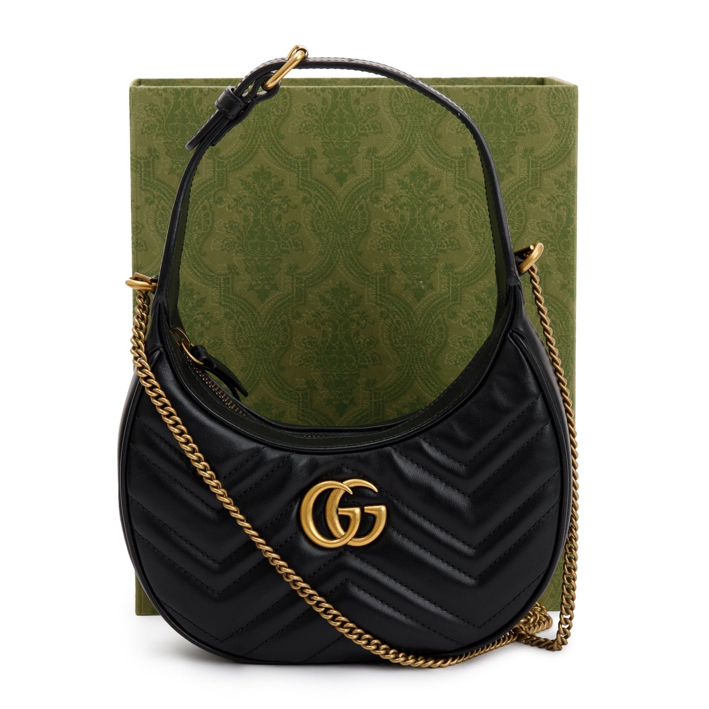 Gucci 2022 Black GG Marmont Half-Moon Shaped Mini Bag