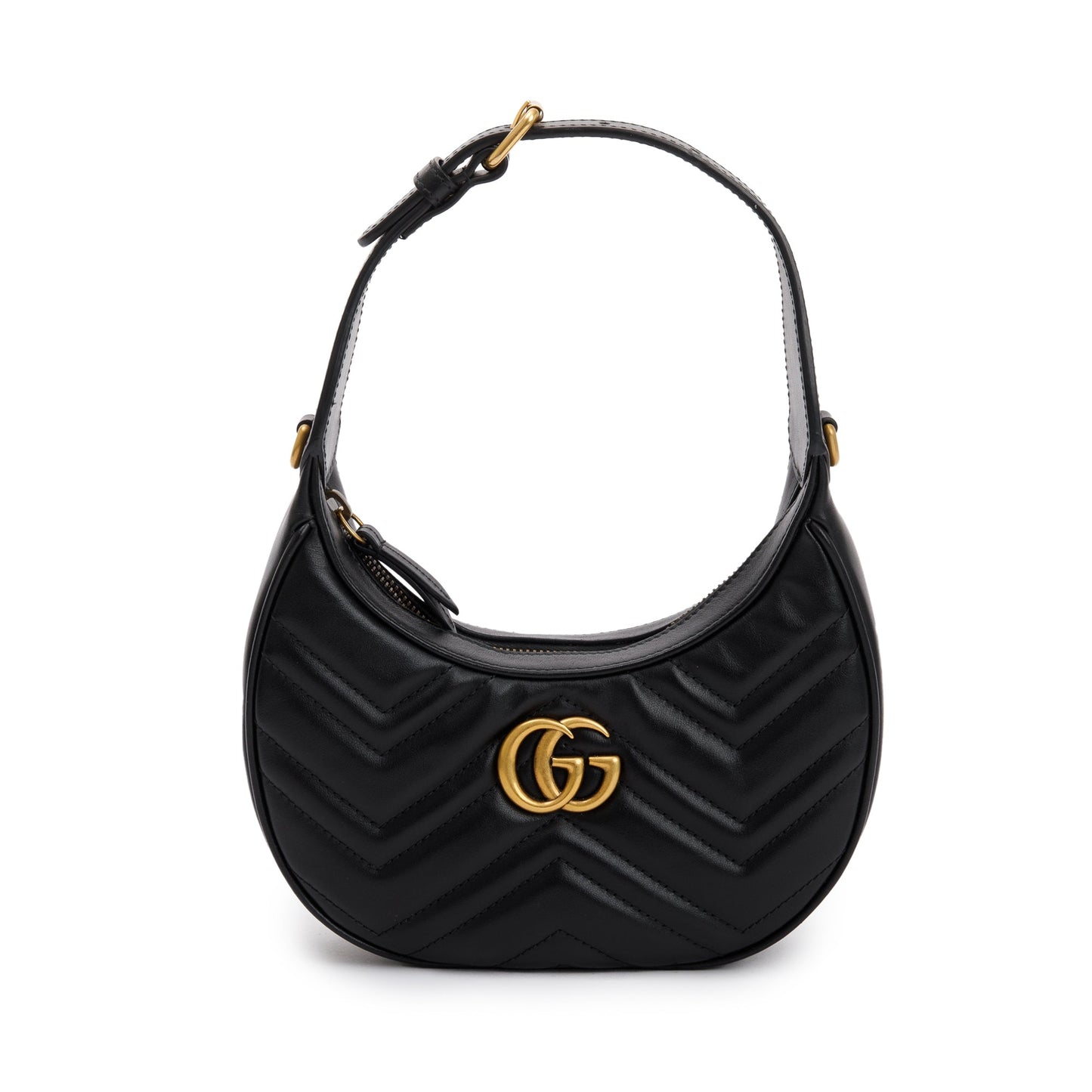 Gucci 2022 Black GG Marmont Half-Moon Shaped Mini Bag