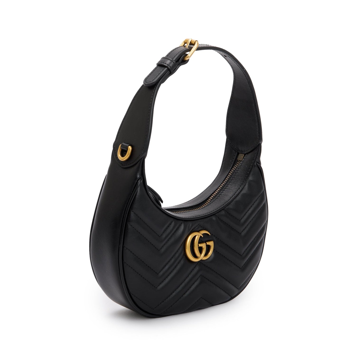 Gucci 2022 Black GG Marmont Half-Moon Shaped Mini Bag