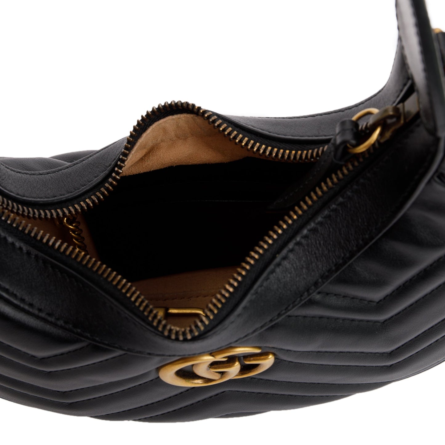 Gucci 2022 Black GG Marmont Half-Moon Shaped Mini Bag