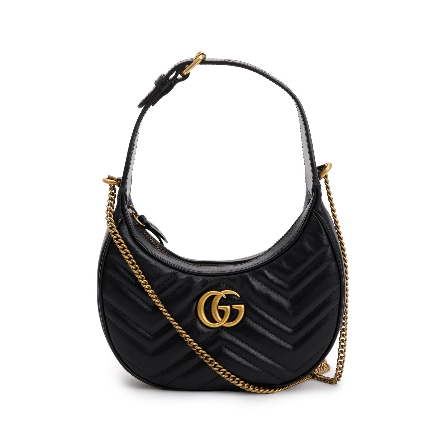 Gucci 2022 Black GG Marmont Half-Moon Shaped Mini Bag