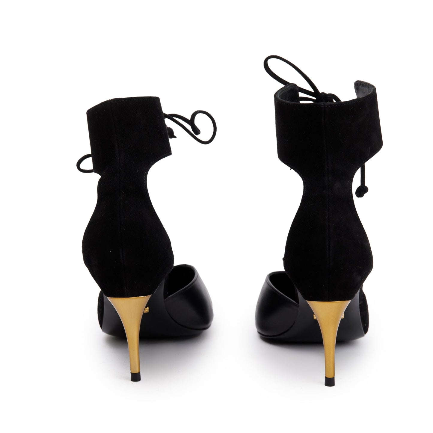 Gucci 2022 Black Suede & Nappa Leather Mid-Heel Lace-Up Pumps, Size 37.5