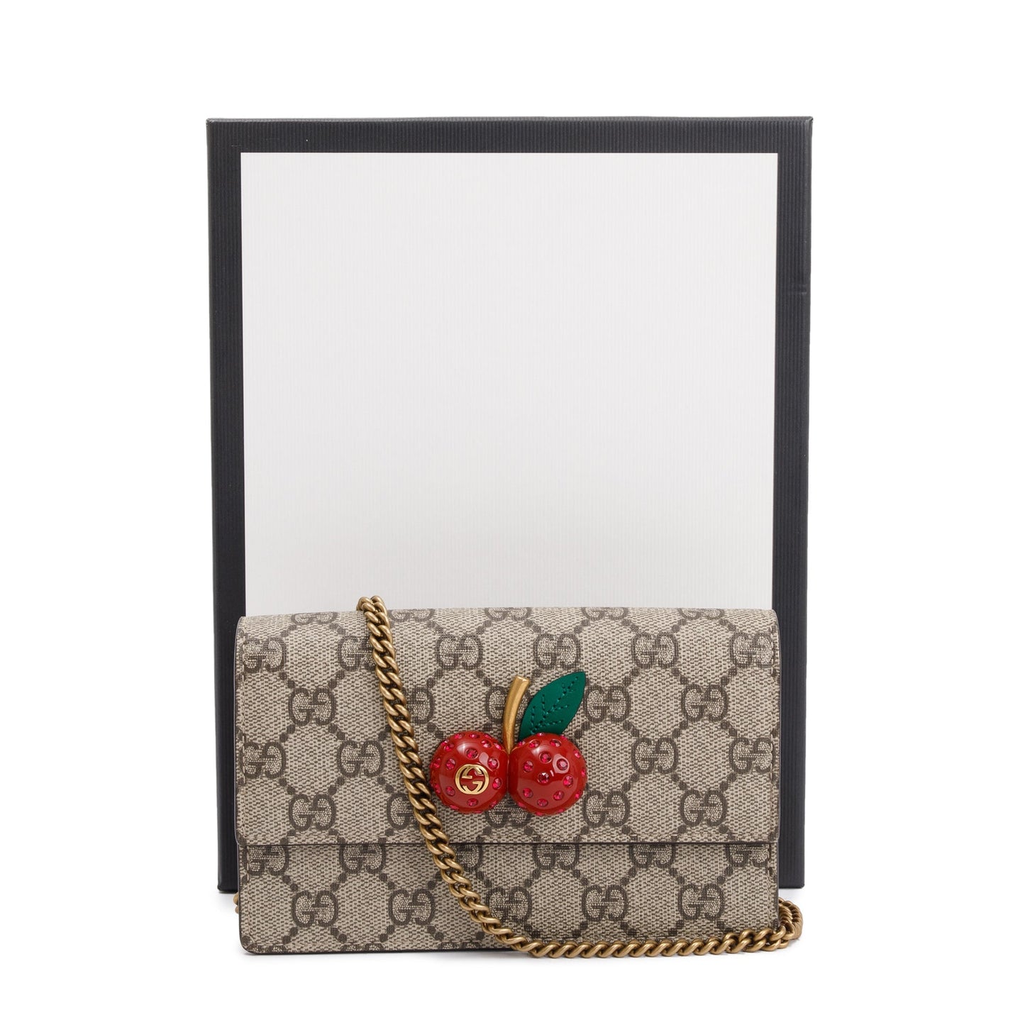 Gucci 2022 GG Supreme Cherry Mini Wallet On Chain
