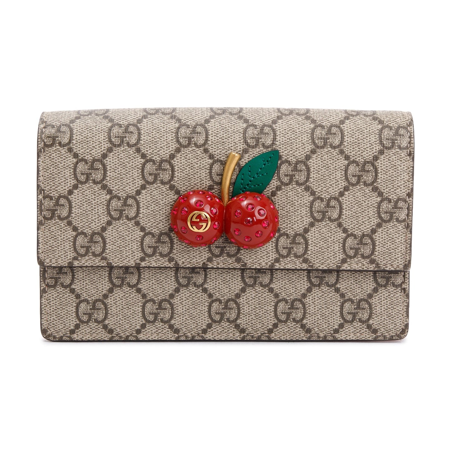 Gucci 2022 GG Supreme Cherry Mini Wallet On Chain