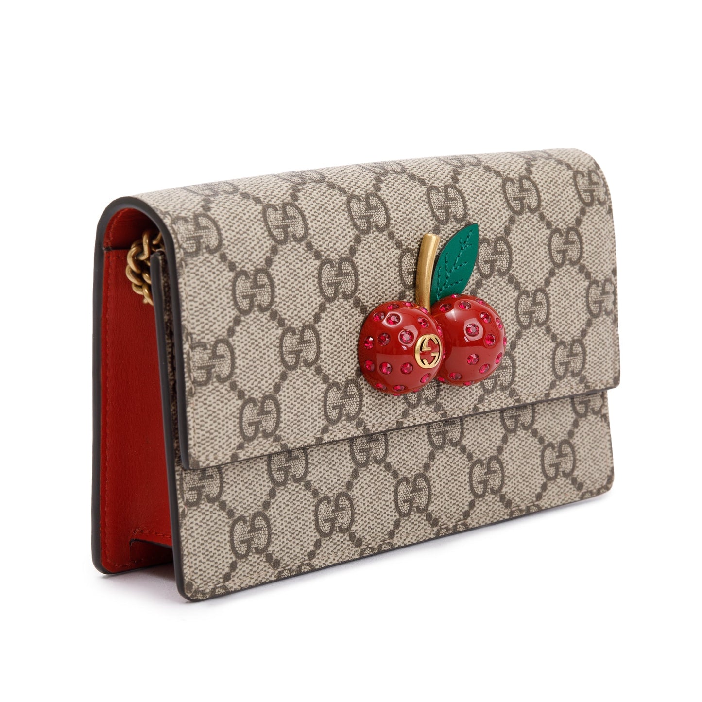 Gucci 2022 GG Supreme Cherry Mini Wallet On Chain
