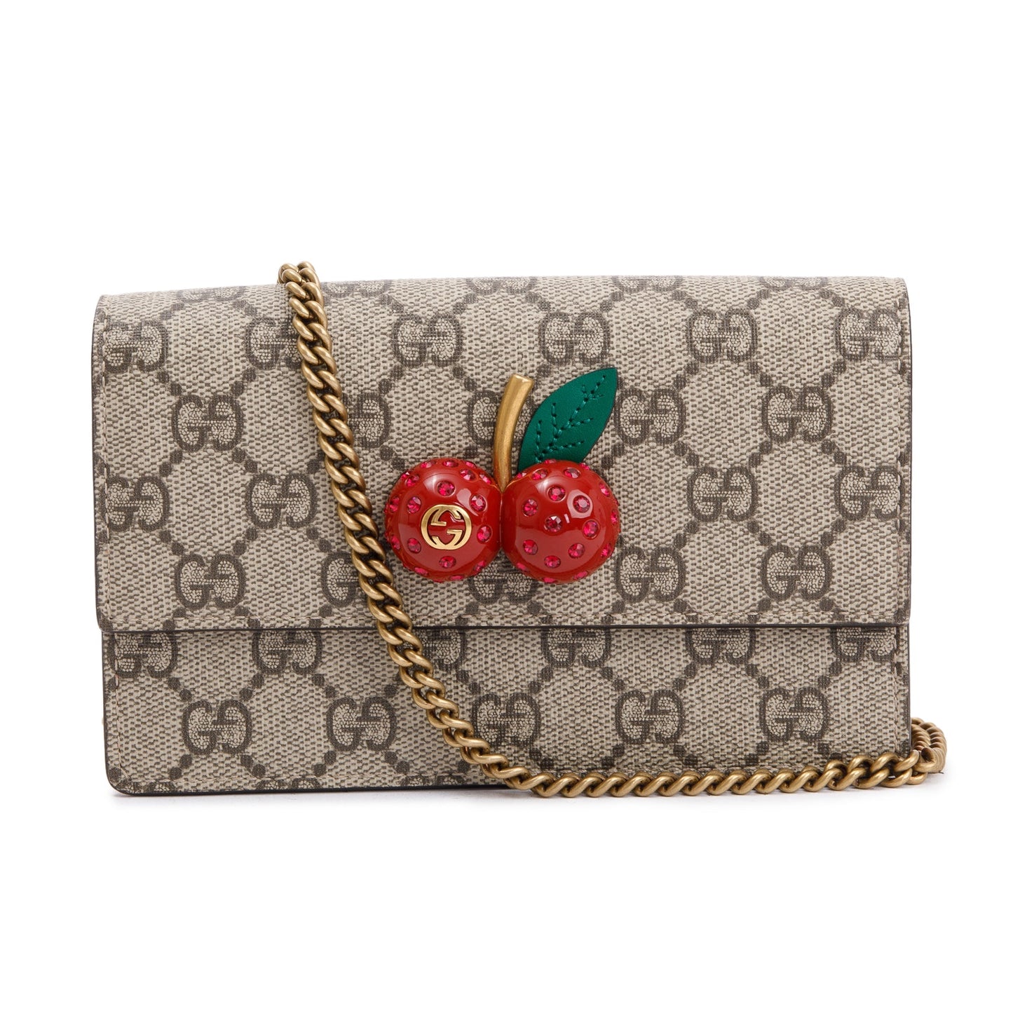 Gucci 2022 GG Supreme Cherry Mini Wallet On Chain