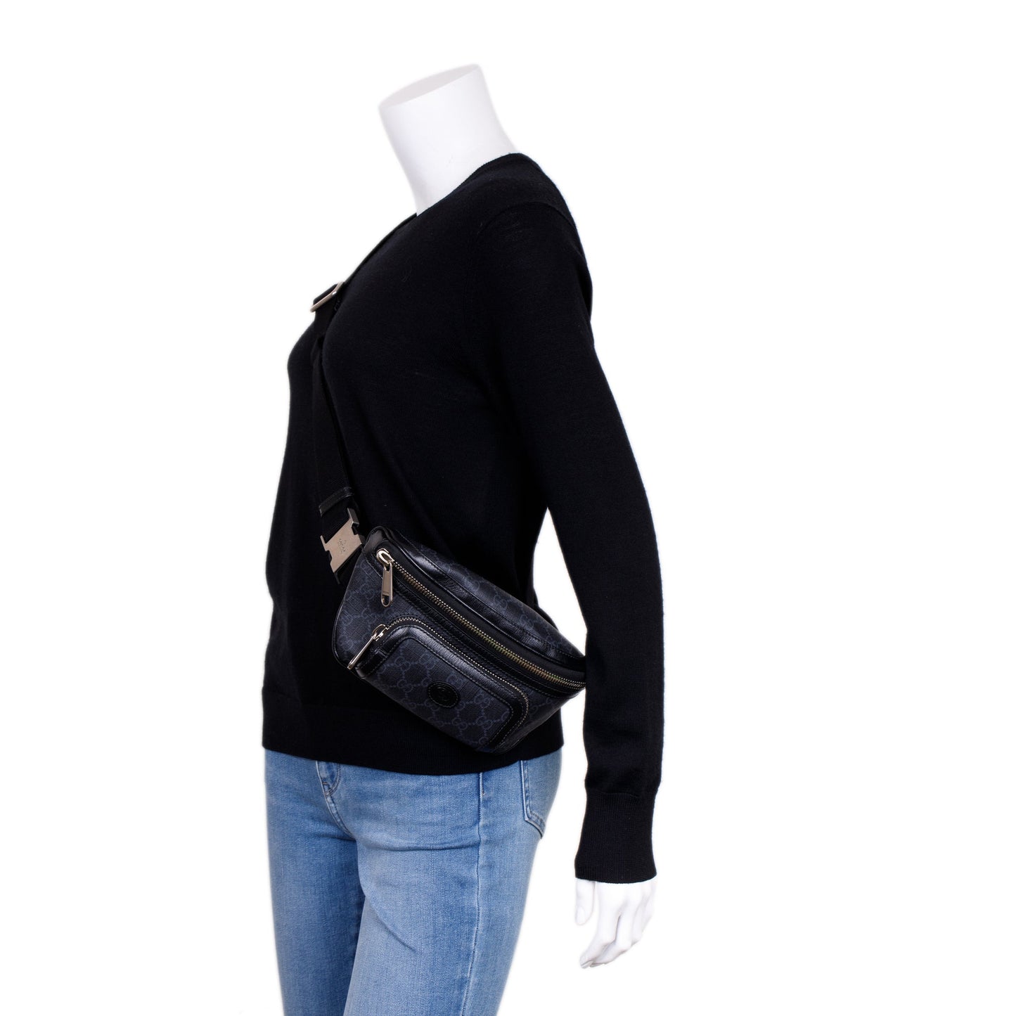 Gucci 2023 Black GG Supreme Interlocking G Belt Bag