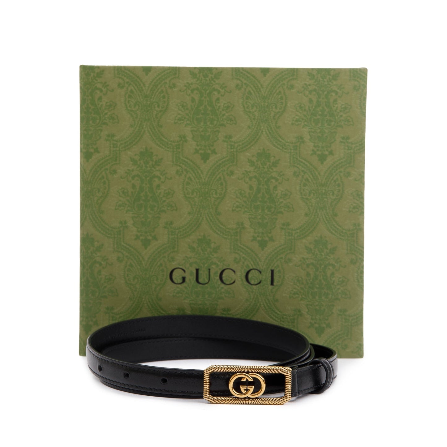 Gucci 2023 Black Leather Thin Belt with Interlocking G Buckle, 90 36