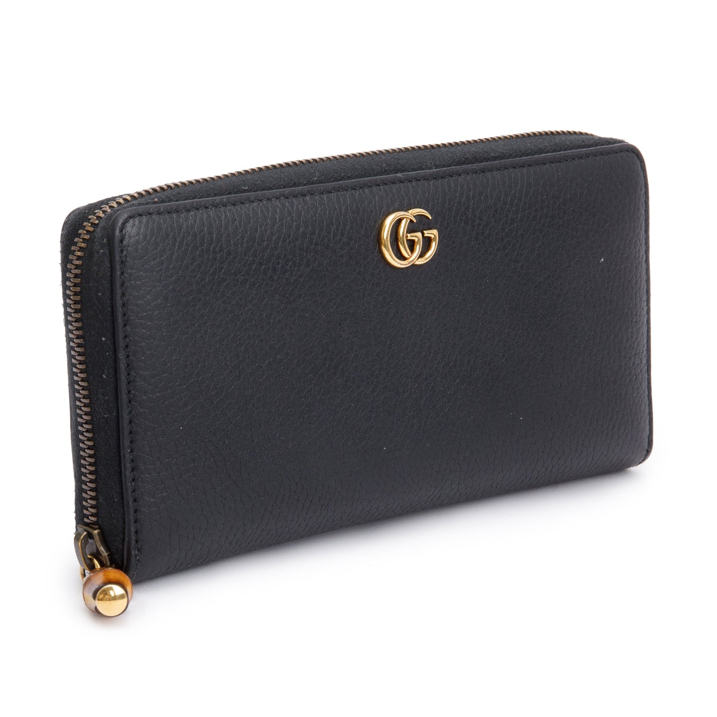 Gucci 2023 Black Leather Zip Around Wallet With Bamboo